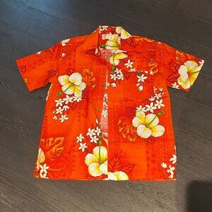 Vintage Royal Hawaiian Shirt Mens floral orange button up 60s 70s